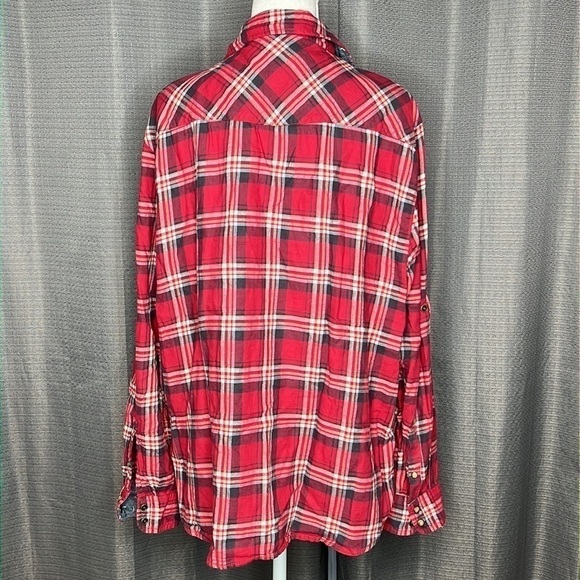JACHS GIRLFRIEND XXL RED AND BLUE PLAID LONG SLEEVE SNAP FRONT SHIRT BEA - Picture 5 of 7